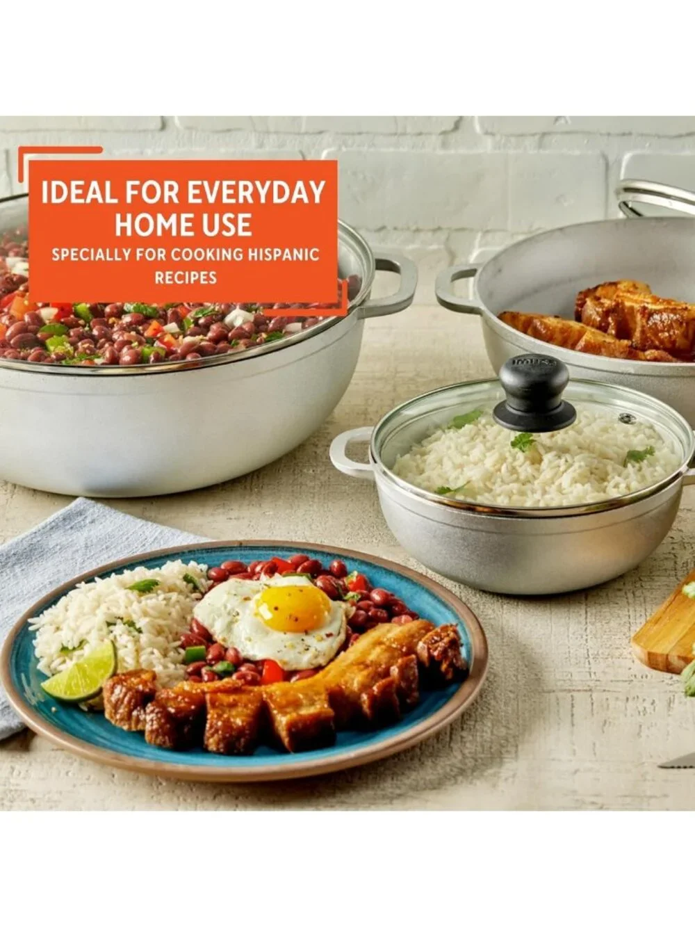 3-Piece Cast Aluminum Caldero Set with Glass Lid - 1.5, 3.5 & 7 Qt Cookware